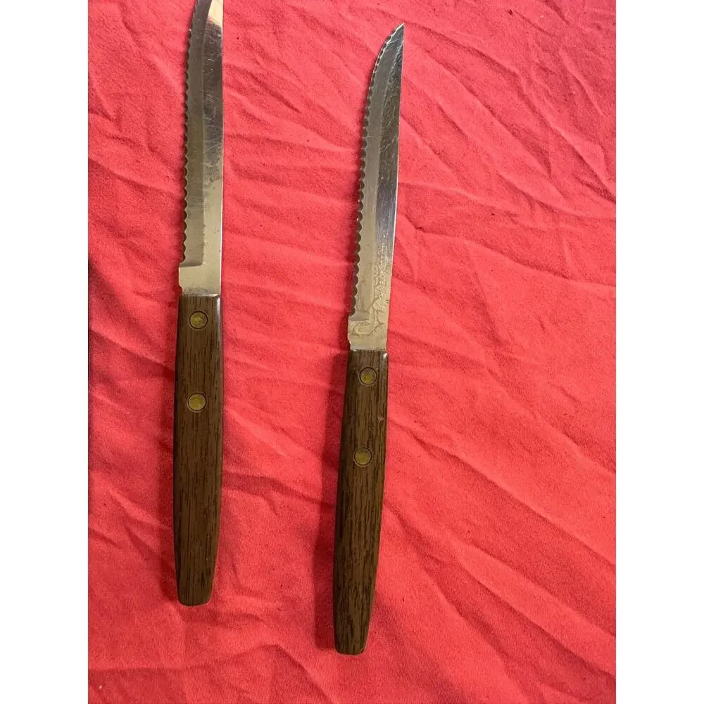 Vintage Forgecraft USA Steak Knives Set of 3 Serrated Black Bakelite 8-3/4